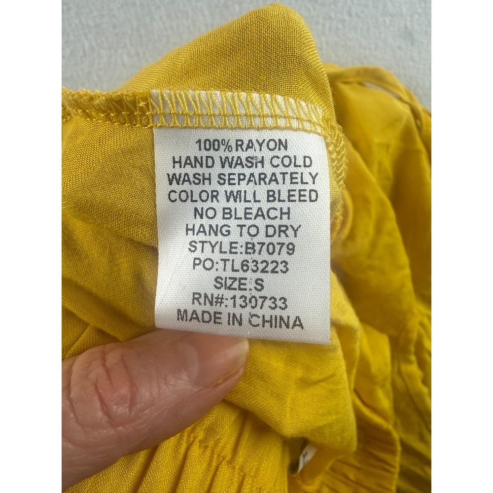 Umgee Ruffle‎ Mini Skirt Elastic Waistband Drawstring Yellow Women's Size S - Picture 6 of 7